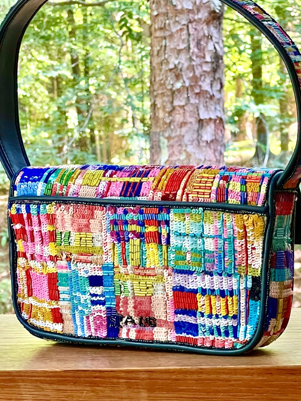πΊπHPππΊ NWOT Staud Beaded Tommy Shoulder Bag Patchwork Plaid πRare Vintage Design - Picture 8 of 16